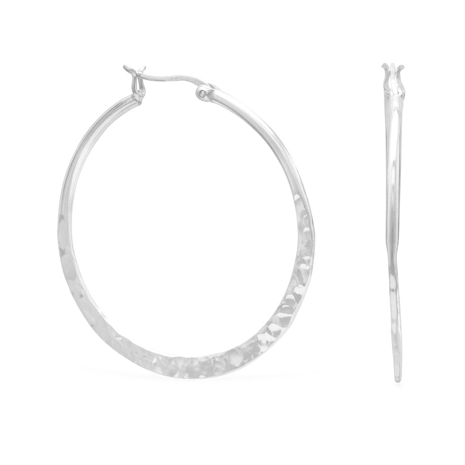 Sterling Silver Hammered 42mm Hoop Earrings 42mm Earrings