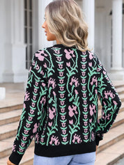Angel Wings Flower Round Neck Long Sleeve Sweater | Sweaters Daverri Fashions