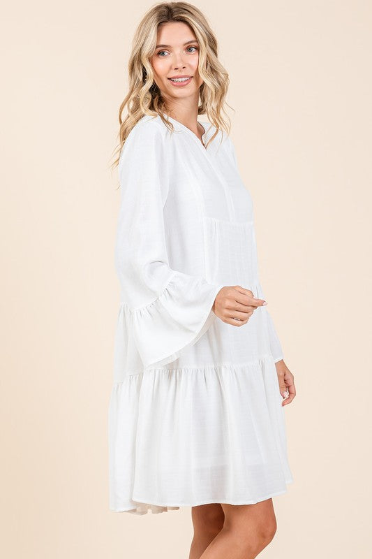 Mittoshop Tiered Notched Flare Sleeve Dress