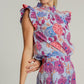 Umgee Full Size Floral Print Ruffled Cap Sleeve Blouse Plus Size Blouses
