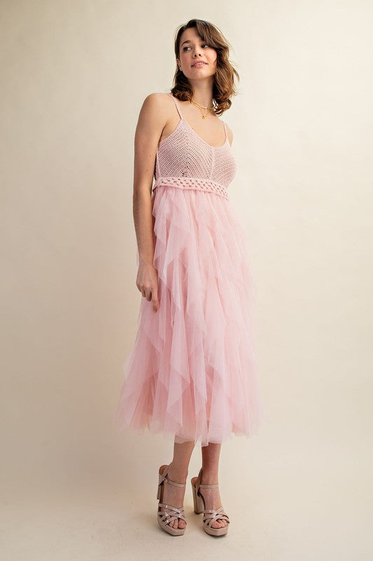 Lovely Tulle Midi Crochet Dress Midi Dresses