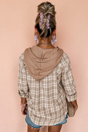 Pink Checkered Print Loose Fit Buttoned Hooded Shacket | Shackets Daverri Fashions