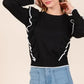 Mittoshop Contrast Trim Ruffled Round Neck Knit Top - DAVERRI FASHIONS