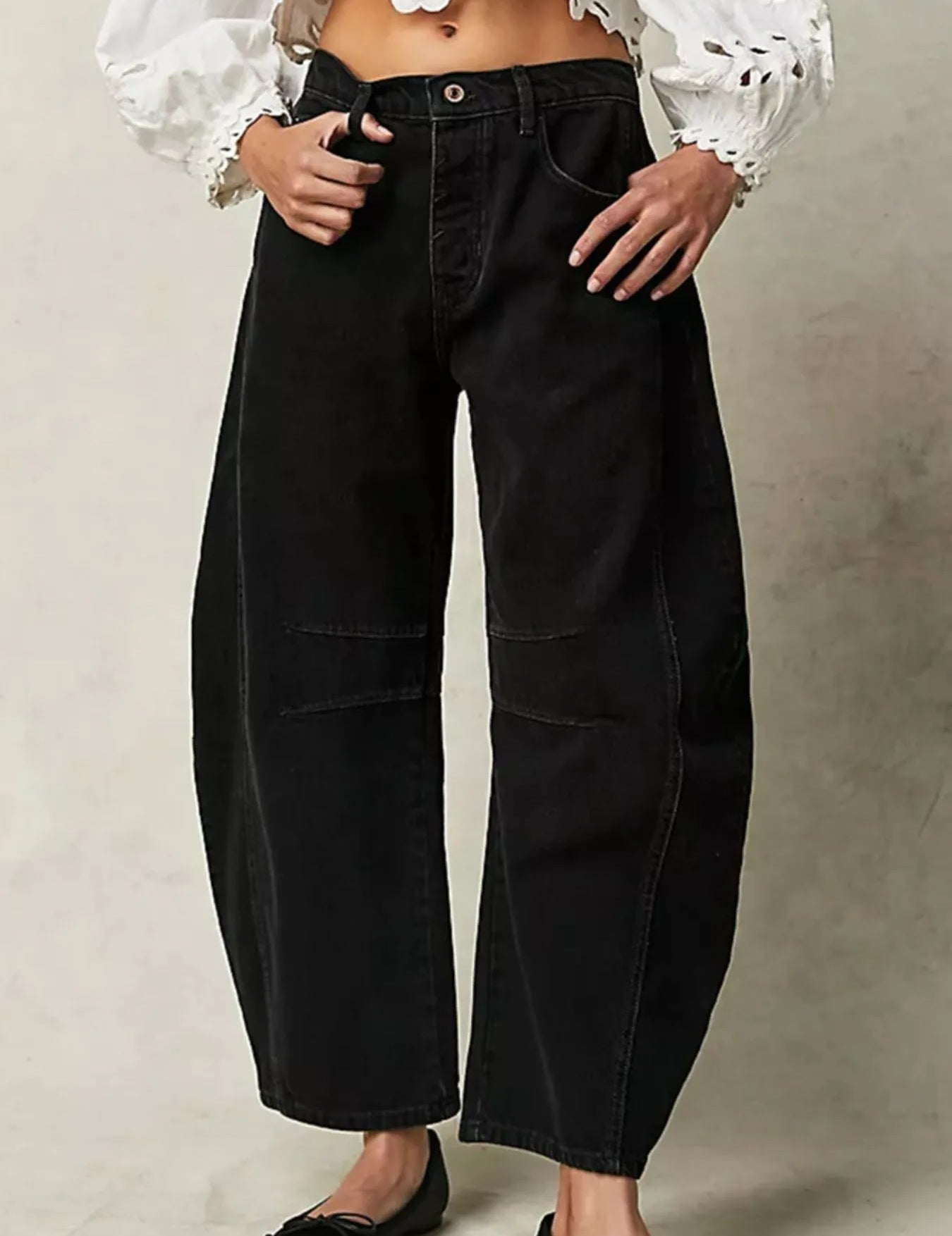 Black Wide Leg Relaxed Fit Barrel Jeans | Jeans Daverri Fashions