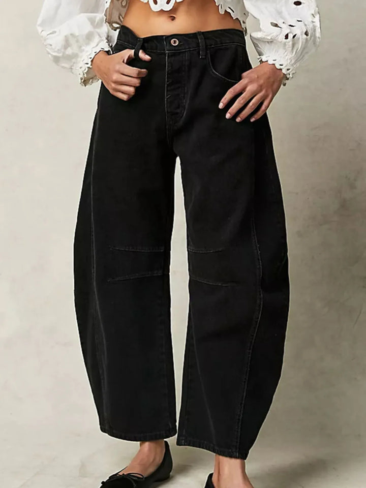 Black Wide Leg Relaxed Fit Barrel Jeans | Jeans Daverri Fashions