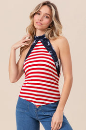 BiBi Stripe Jersey with Star Halter Neck with Tie Back | Tops Daverri Fashions