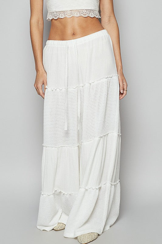 POL Waffle-Knit Drawstring Wide Leg Pants Ivory Pants