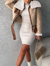 Shearling Lined Zip Up Jacket - DAVERRI FASHIONS