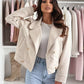 Daverri beige faux leather double-breasted moto jacket with gold buttons