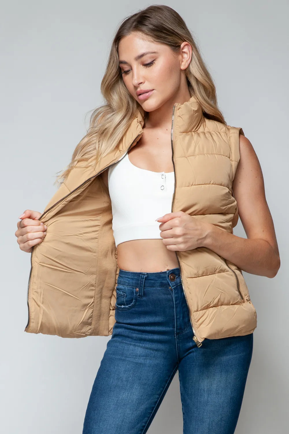 Snobbish Zip Up Turtleneck Vest with Pockets Vest Jackets