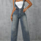Zip Front Wide Strap Denim Overalls - DAVERRI FASHIONS