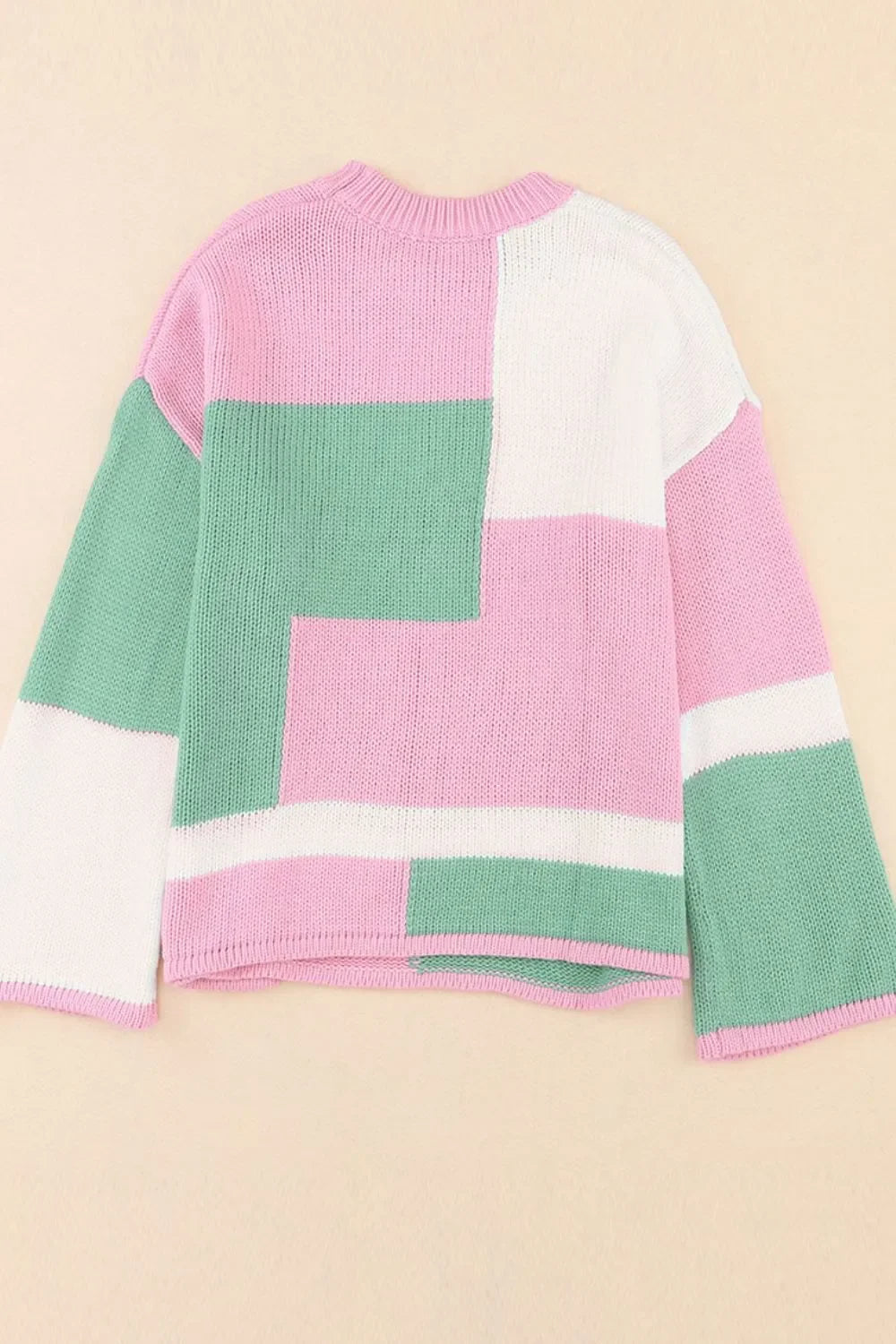 Daverri Fashions pastel patchwork sweater in green, pink, white panels