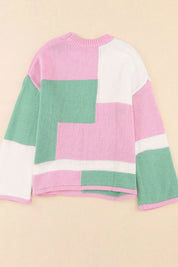 Daverri Fashions pastel patchwork sweater in green, pink, white panels