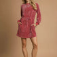 Umgee Velour Drawstring Mini Dress with Long Sleeves - DAVERRI FASHIONS