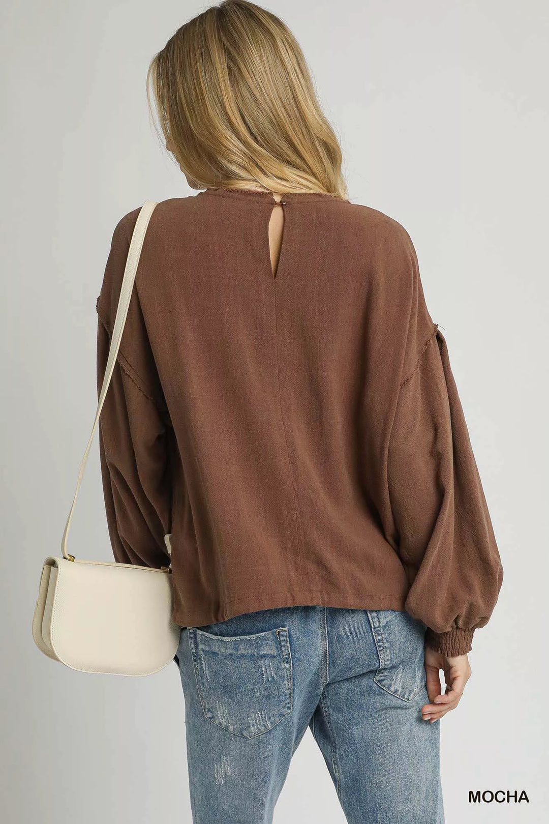 Umgee Linen Long Sleeve Top with Drawstring | Blouses Daverri Fashions
