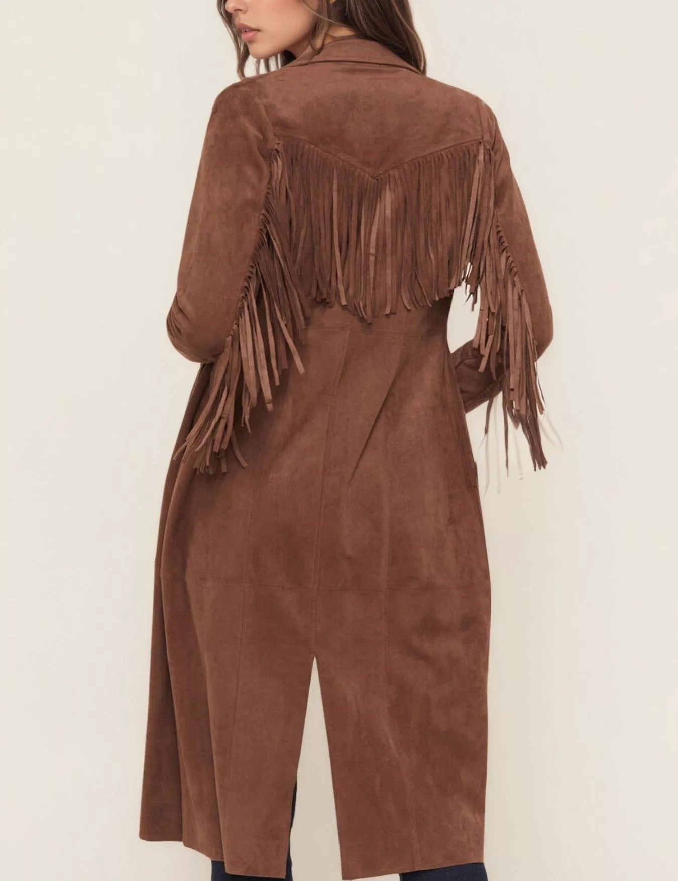Fringe Lapel Collar Long Sleeve Coat | Daverri Fashions