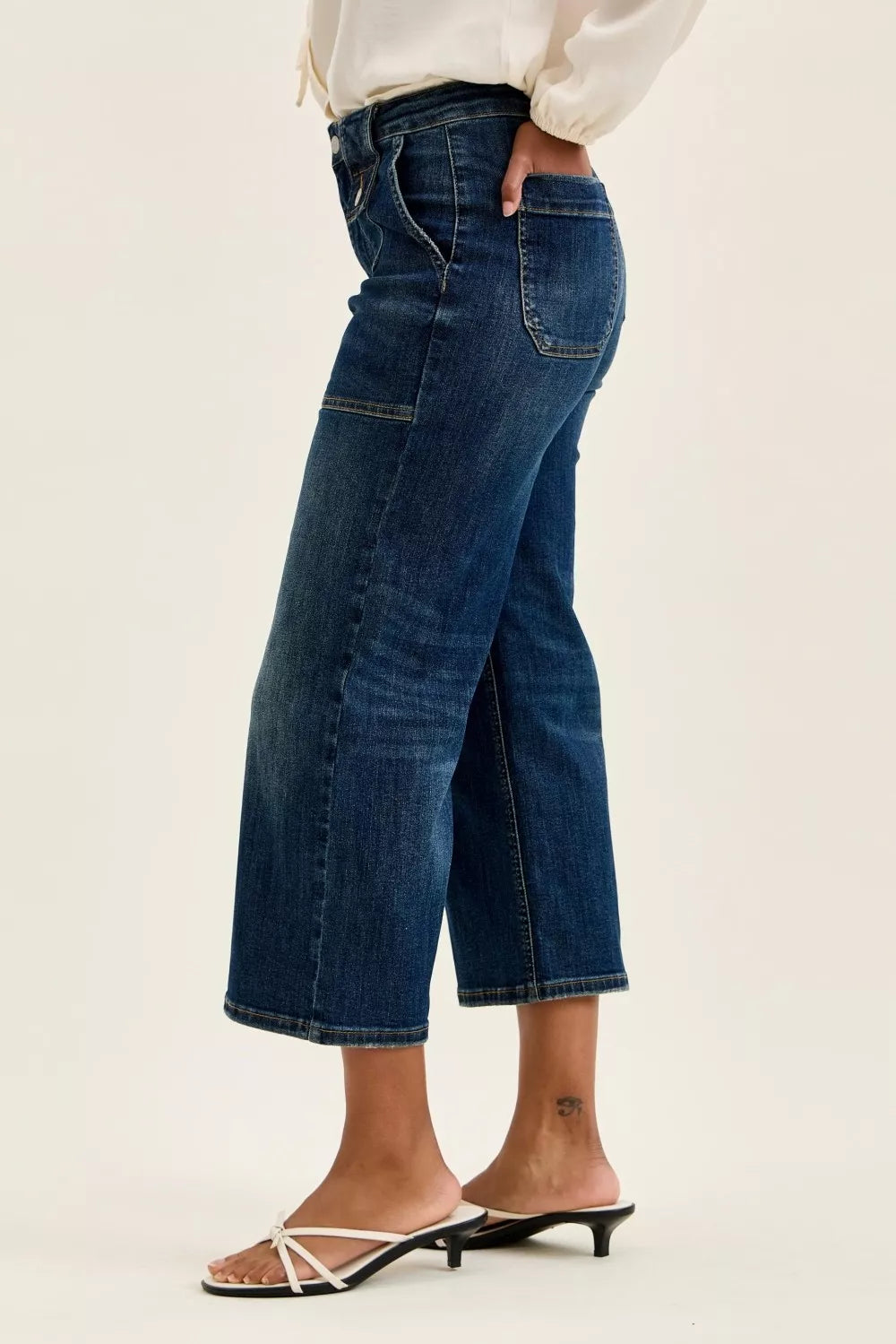 Judy Blue high waist wide crop denim jeans with patch pocket