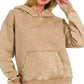 Zenana Fleece Acid Wash Kangaroo Pocket Hoodie Deep Camel - DAVERRI FASHIONS