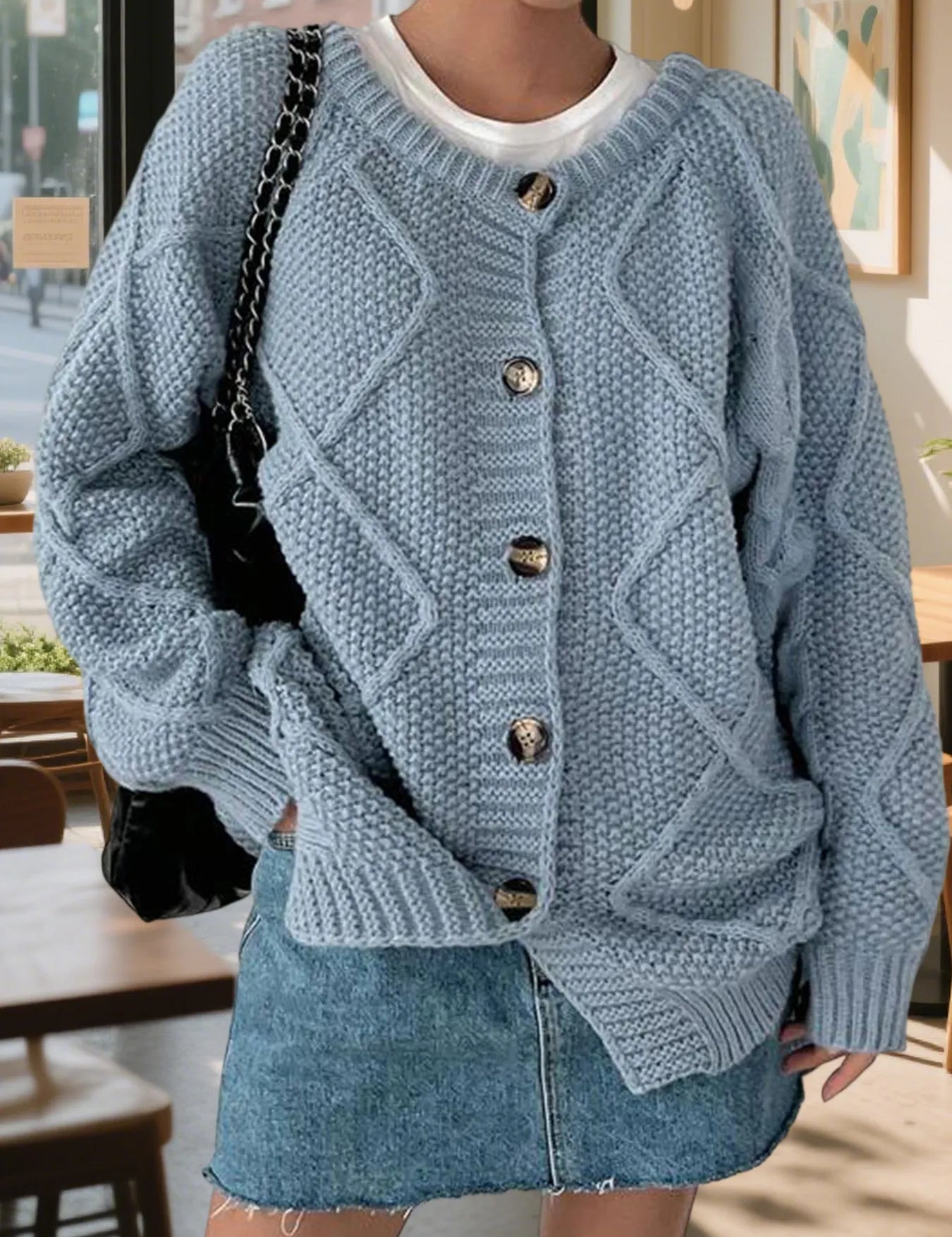 Button-Front Long Sleeve Cardigan | Cardigans Daverri Fashions