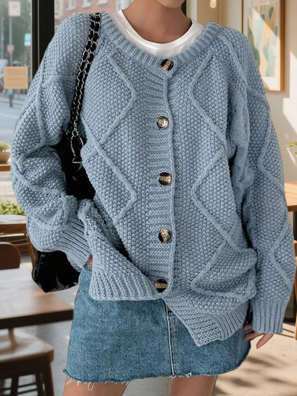 Button-Front Long Sleeve Cardigan | Cardigans Daverri Fashions