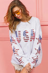BiBi American Flag USA and Star Sequin Sweatshirt - DAVERRI FASHIONS