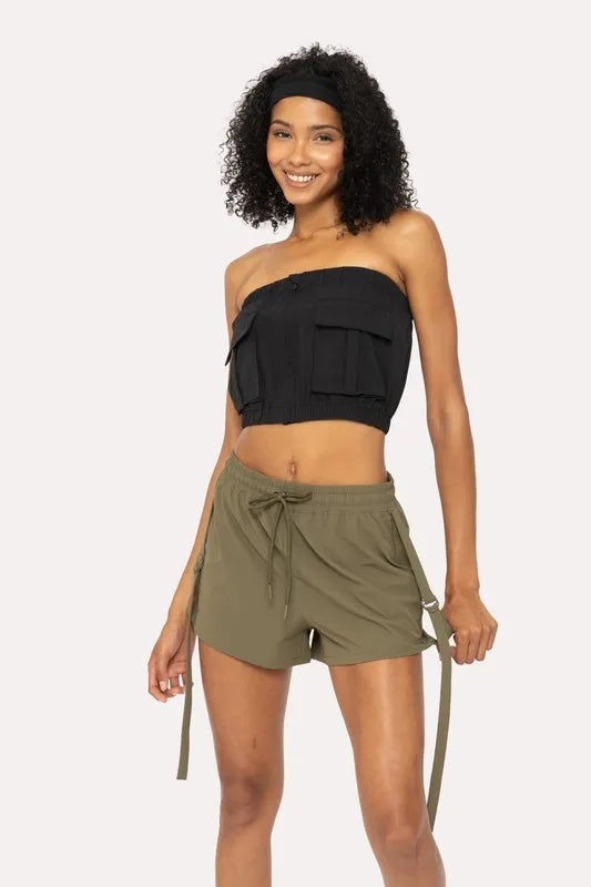 MONO B Cargochic Ribstop Tube Top BLACK