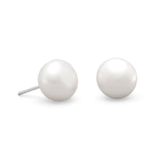 White Cultured Freshwater Pearl Stud Earrings Sterling Silver 8mm Earrings