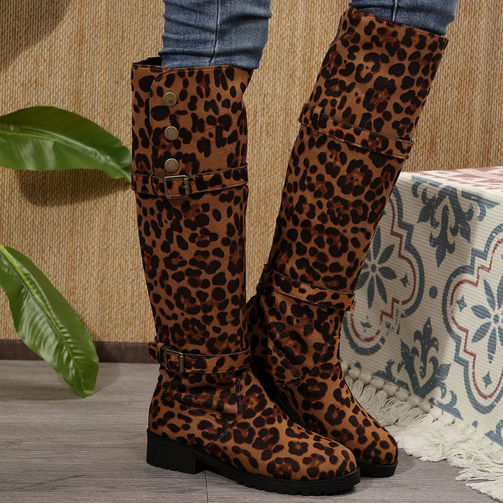 Leopard Block Heels Boots | Boots Daverri Fashions