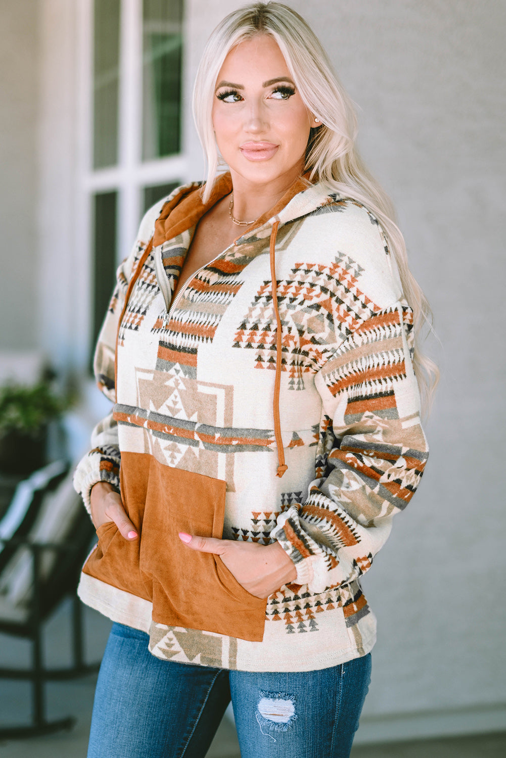 Geometric Quarter-Zip Hoodie | Hoodies Daverri Fashions