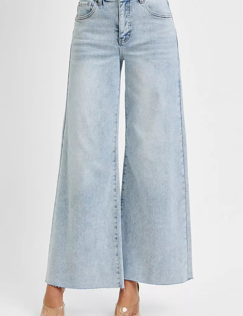 LIGHT RISEN Full Size High Rise Ankle Wide Palazzo Jeans Plus Size | Jeans Daverri Fashions