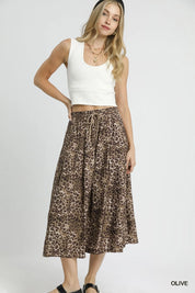 Umgee Drawstring Leopard Midi Skirt | Daverri Fashions