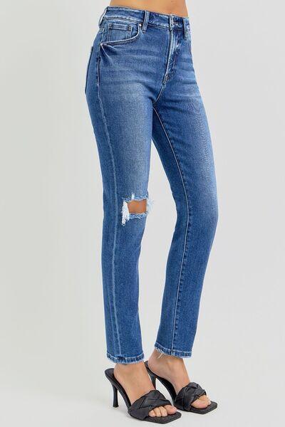 RISEN Full Size High Rise Ankle Skinny Knee Distressed Jeans - DAVERRI FASHIONS