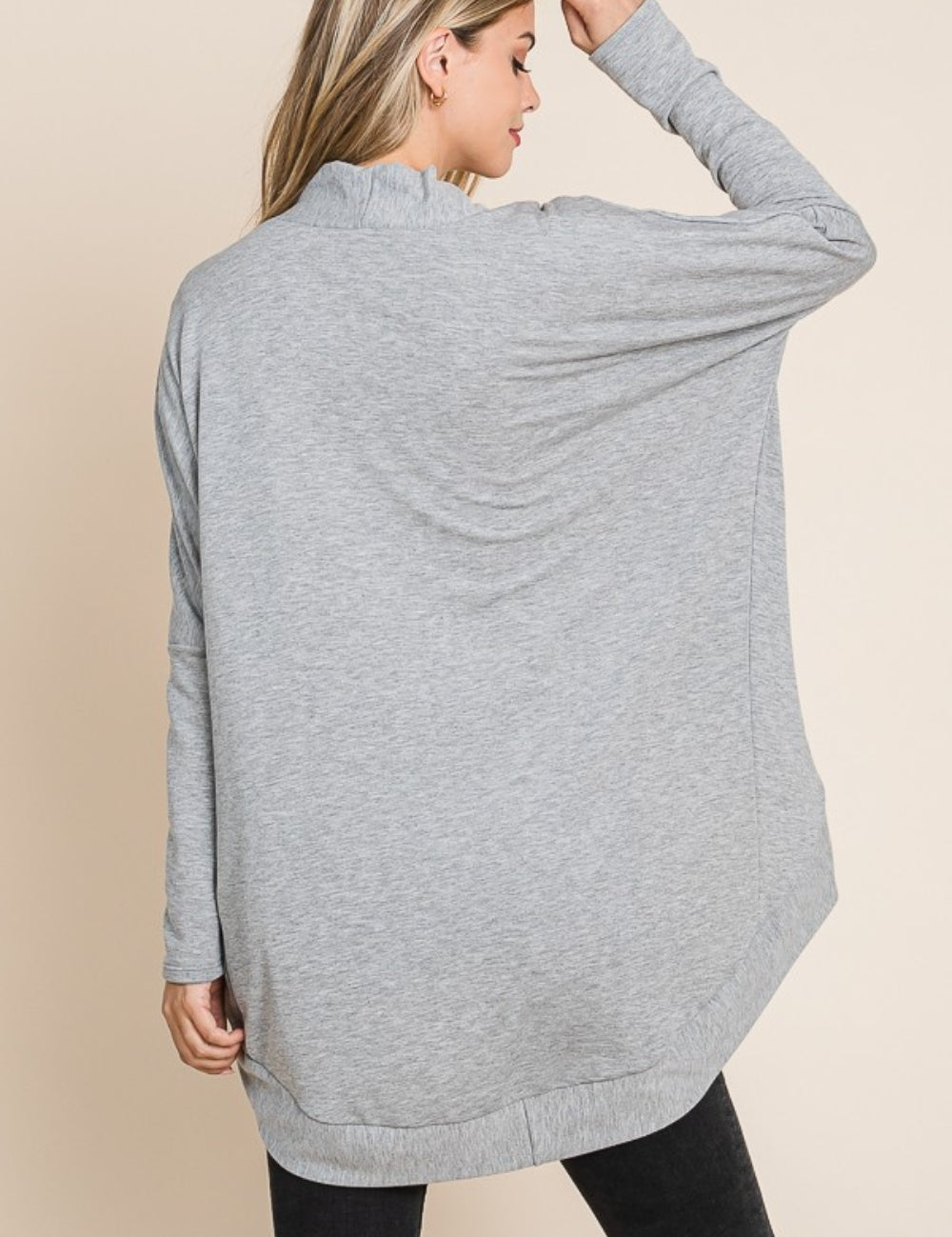 BOMBOM Open Front Long Sleeve Cocoon Cardigan | Daverri Fashions