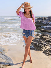 Ruffled Square Neck Half Sleeve Blouse | Blouses Daverri Fashions