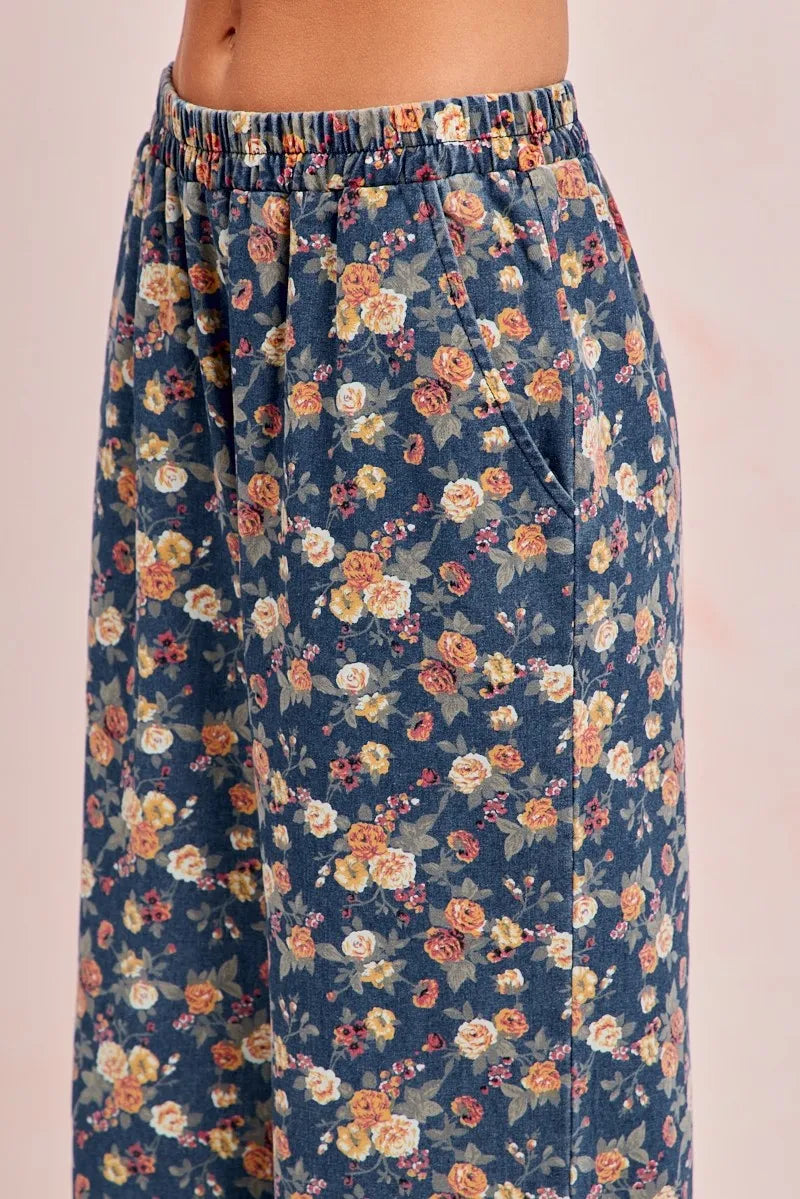 BiBi Washed Floral Print Wide Leg Jeans | Jeans Daverri Fashions