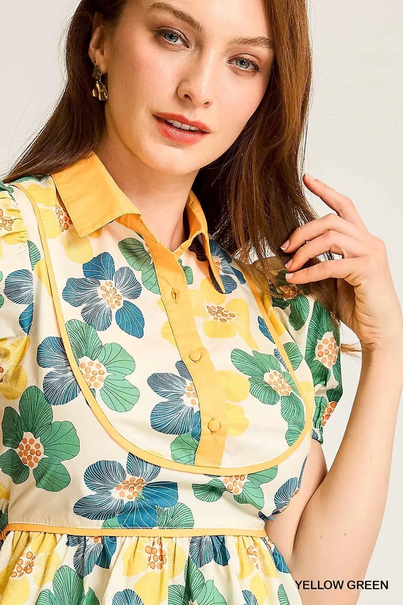 Umgee Floral Print Puff Sleeve Cropped Blouse - DAVERRI FASHIONS