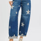 RISEN Mid Rise Ankle Length Relaxed Barrel Star Printed Jeans - DAVERRI FASHIONS