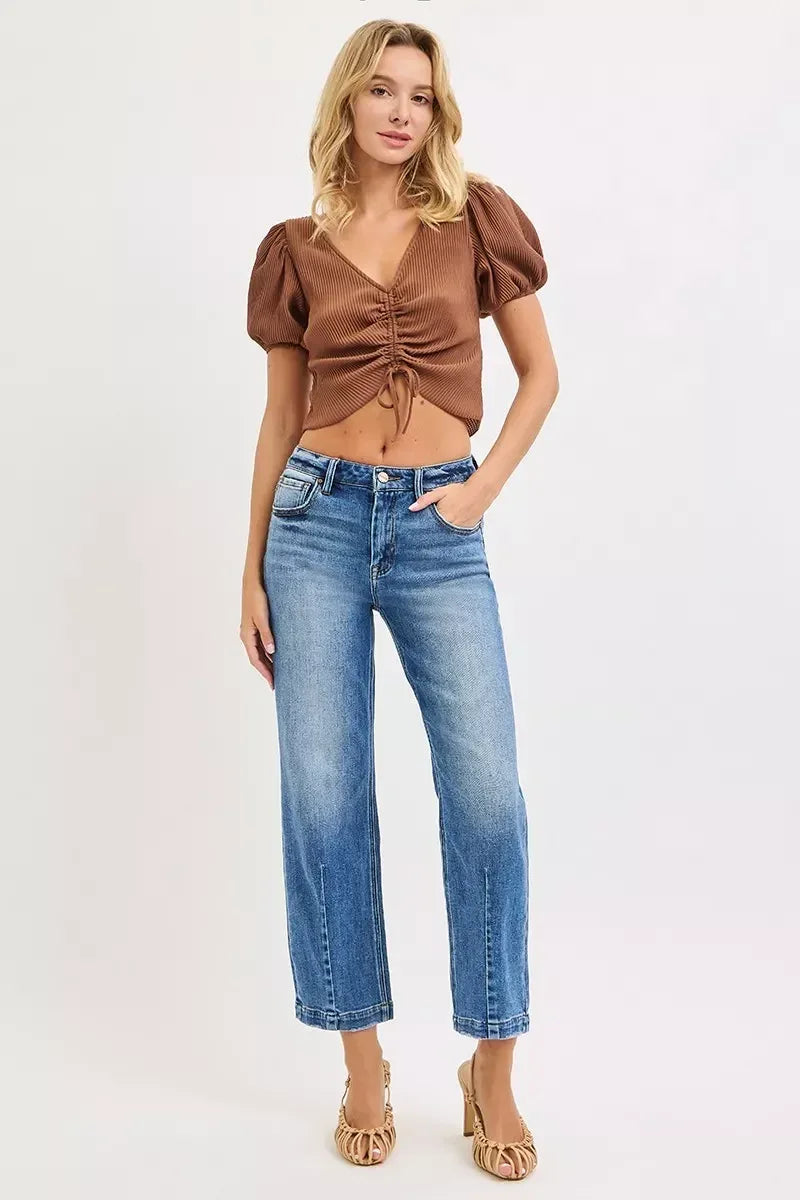 RISEN High Rise Crop Boyfriend Tapered Jeans - DAVERRI FASHIONS