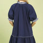 Navy blue Umgee French terry mini dress with ruffled striped trim