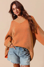 SO ME Oversized Two Tone Textured V Neck Sweater | Sweaters Daverri Fashions