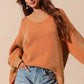SO ME Oversized Two Tone Textured V Neck Sweater - DAVERRI FASHIONS