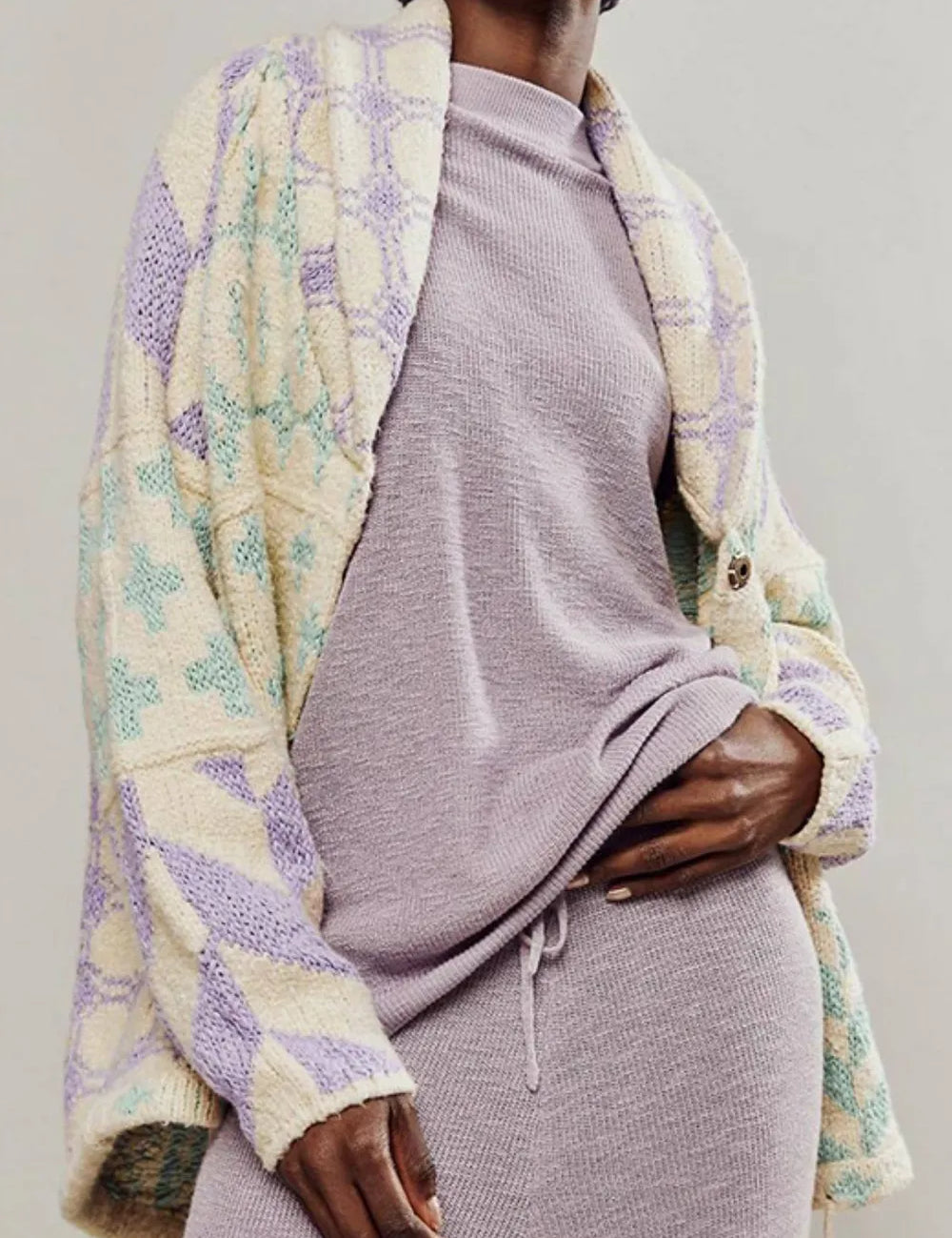Pink Purple One Size Collared Neck Long Sleeve Cardigan | Cardigans Daverri Fashions