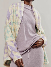 Pink Purple One Size Collared Neck Long Sleeve Cardigan | Cardigans Daverri Fashions