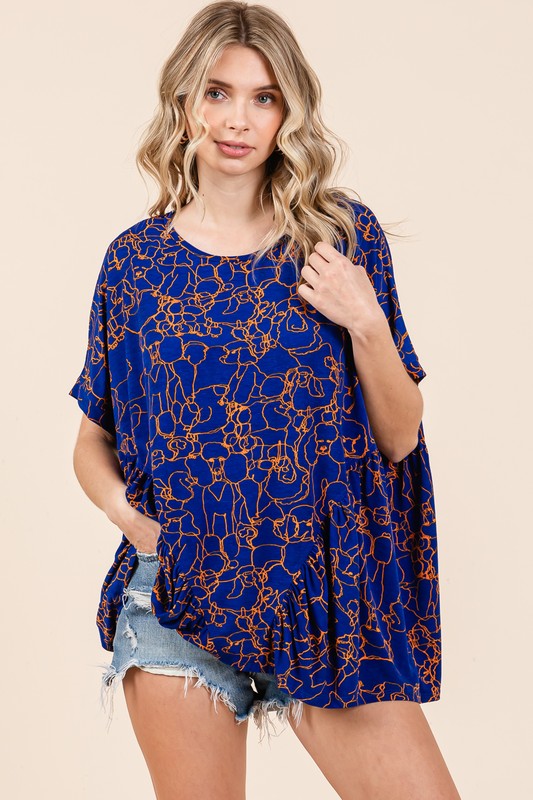 Mittoshop Abstract Print Round Neck Short Sleeve Top