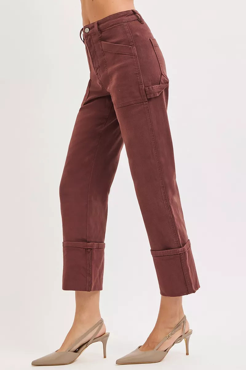 RISEN Full Size High Rise Wide Straight Cuffed Patch Jeans Plus Size | Jeans Daverri Fashions