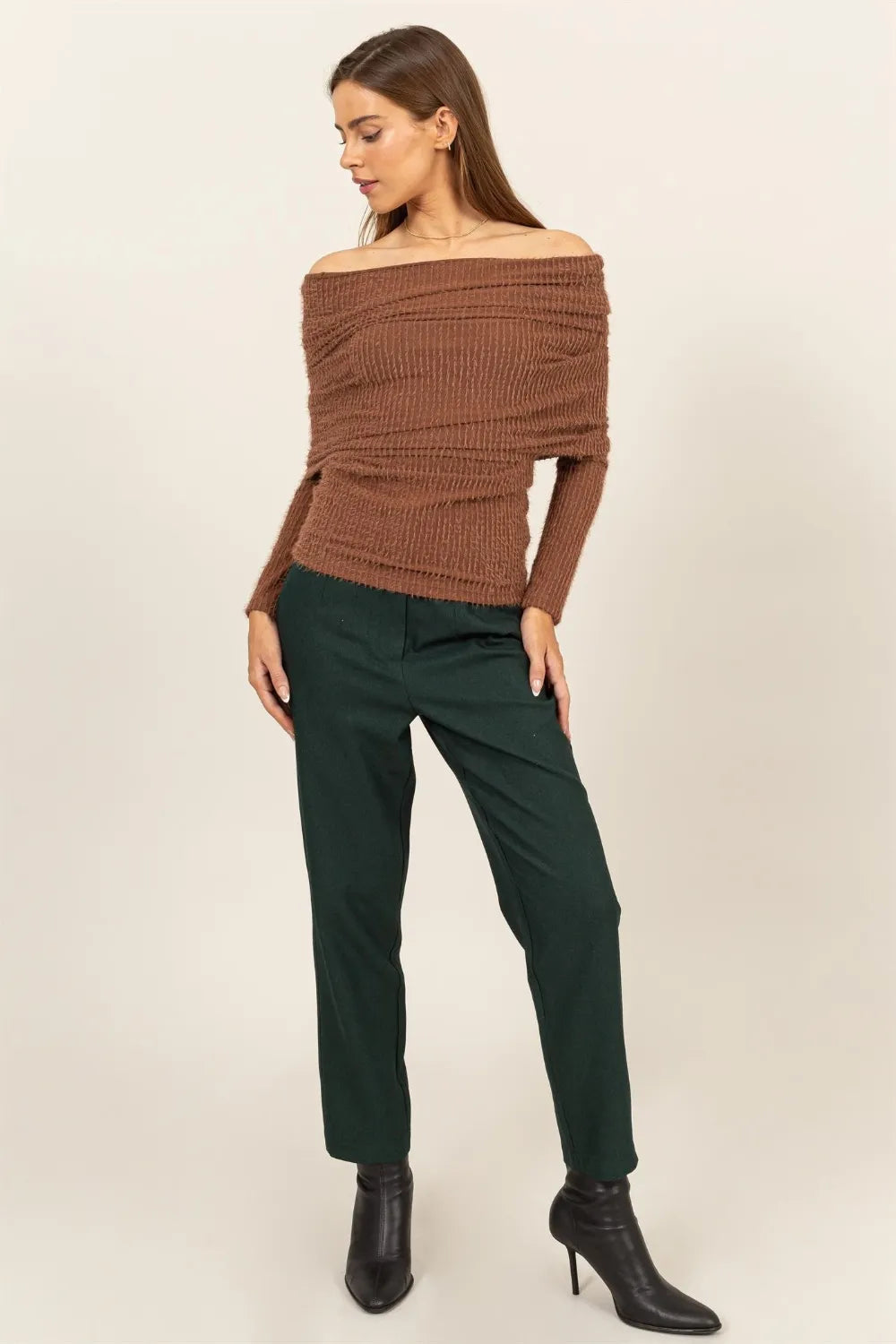 HYFVE Fuzzy Off Shoulder Textured Knit Top | Knit Tops Daverri Fashions