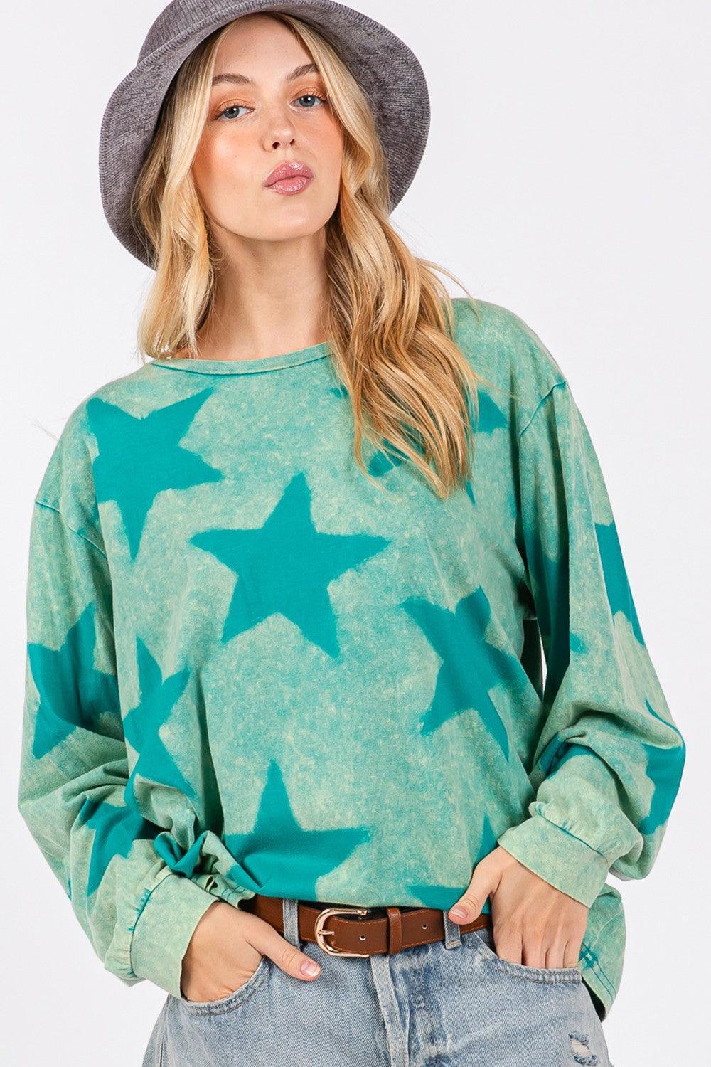 SAGE + FIG Mineral Wash Star Pattern T-Shirt - DAVERRI FASHIONS