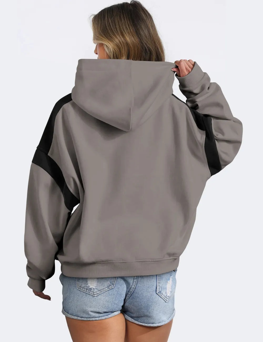 Contrast Dropped Shoulder Long Sleeve Hoodie | Sweatshirts Daverri Fashions