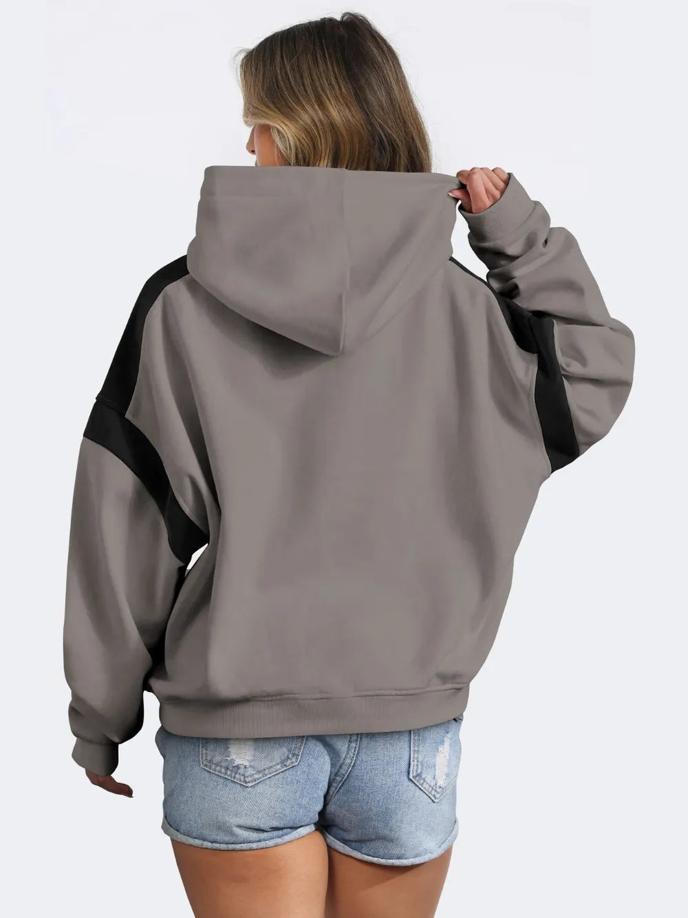 Contrast Dropped Shoulder Long Sleeve Hoodie | Sweatshirts Daverri Fashions