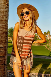 BiBi American Flag Print Knit Sleeveless Top | Tank Tops Daverri Fashions